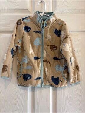 NWT Youth Beige Animal-Print Fleece Jacket with Blue Trim
